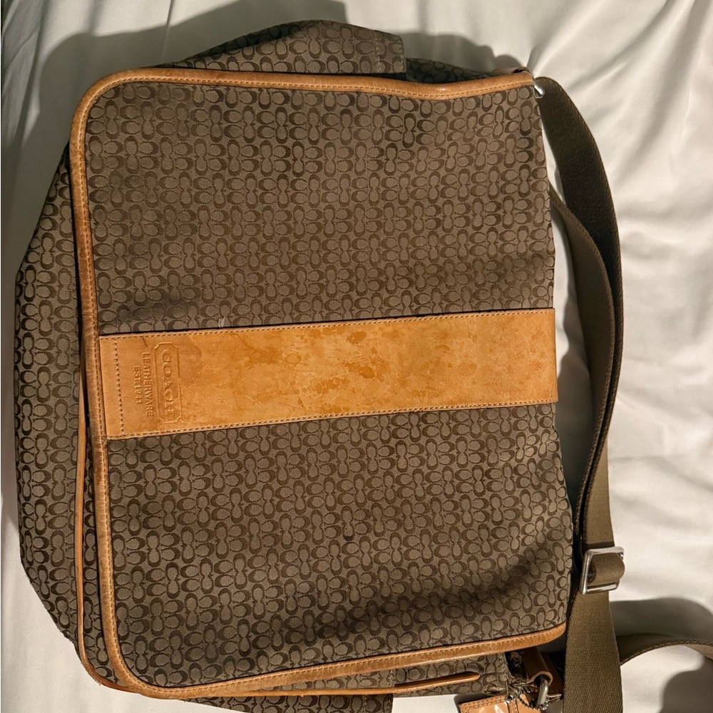 Coach Signature Brown and Tan Messenger Bag